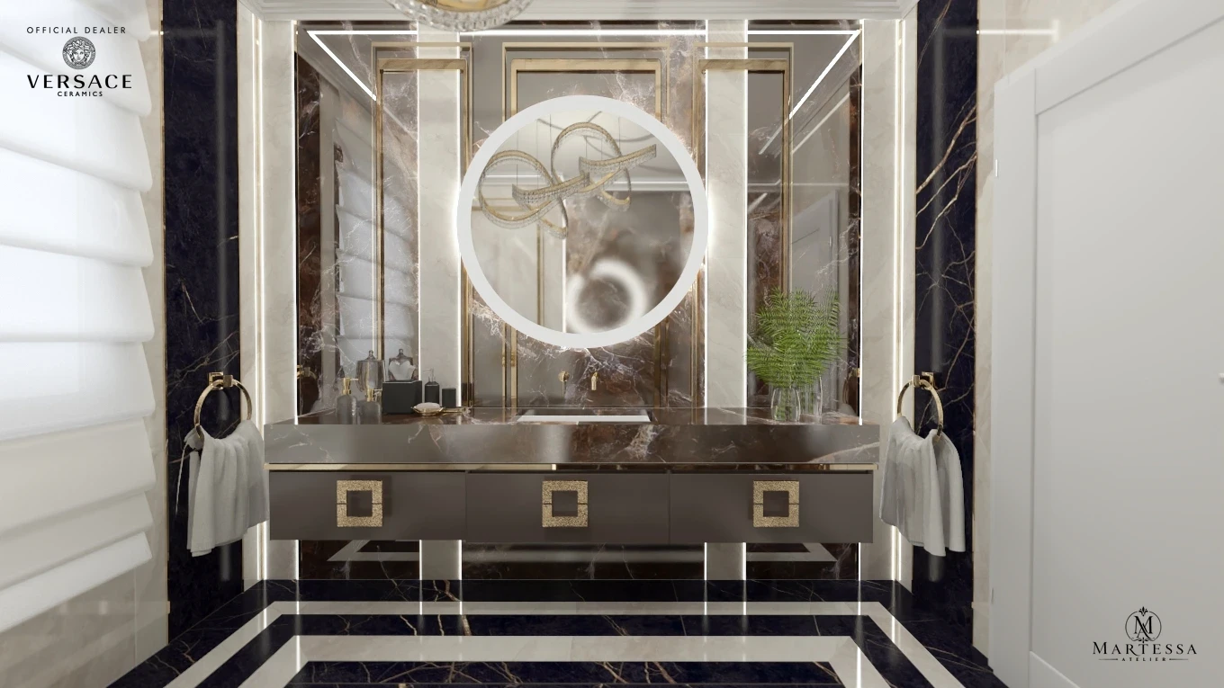 Noir & Gold — łazienka z płytek Versace Ceramics, wersja A