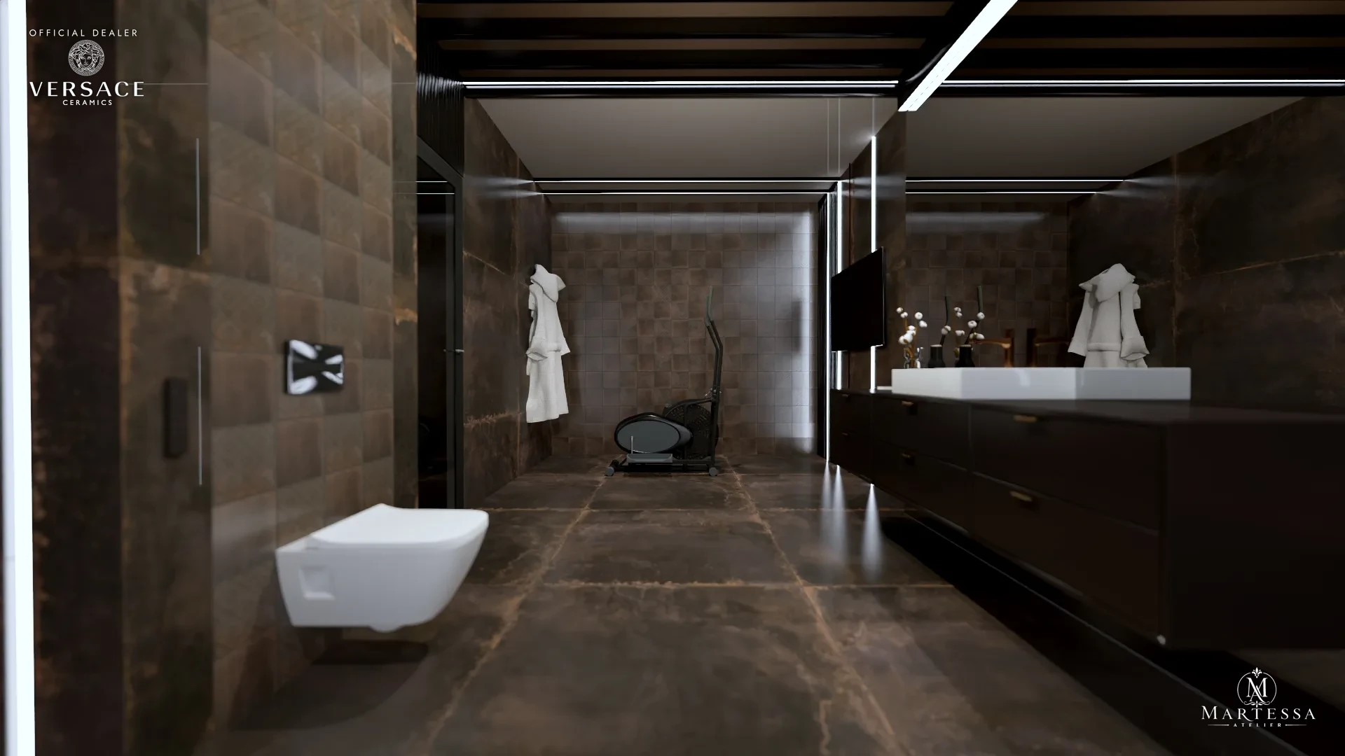 Men Cave — strefa kąpielowa w ciemnym marmurze