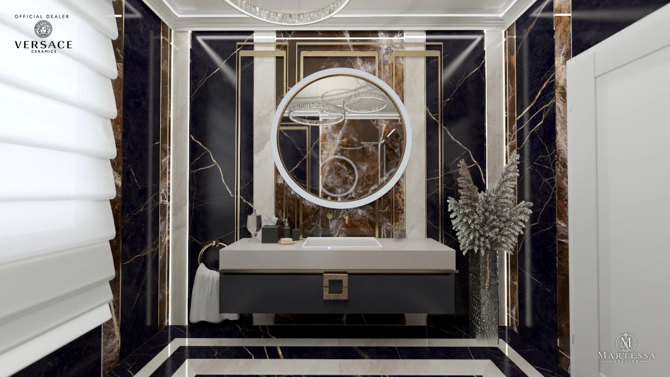Noir & Gold — łazienka z płytek Versace Ceramics, wersja B