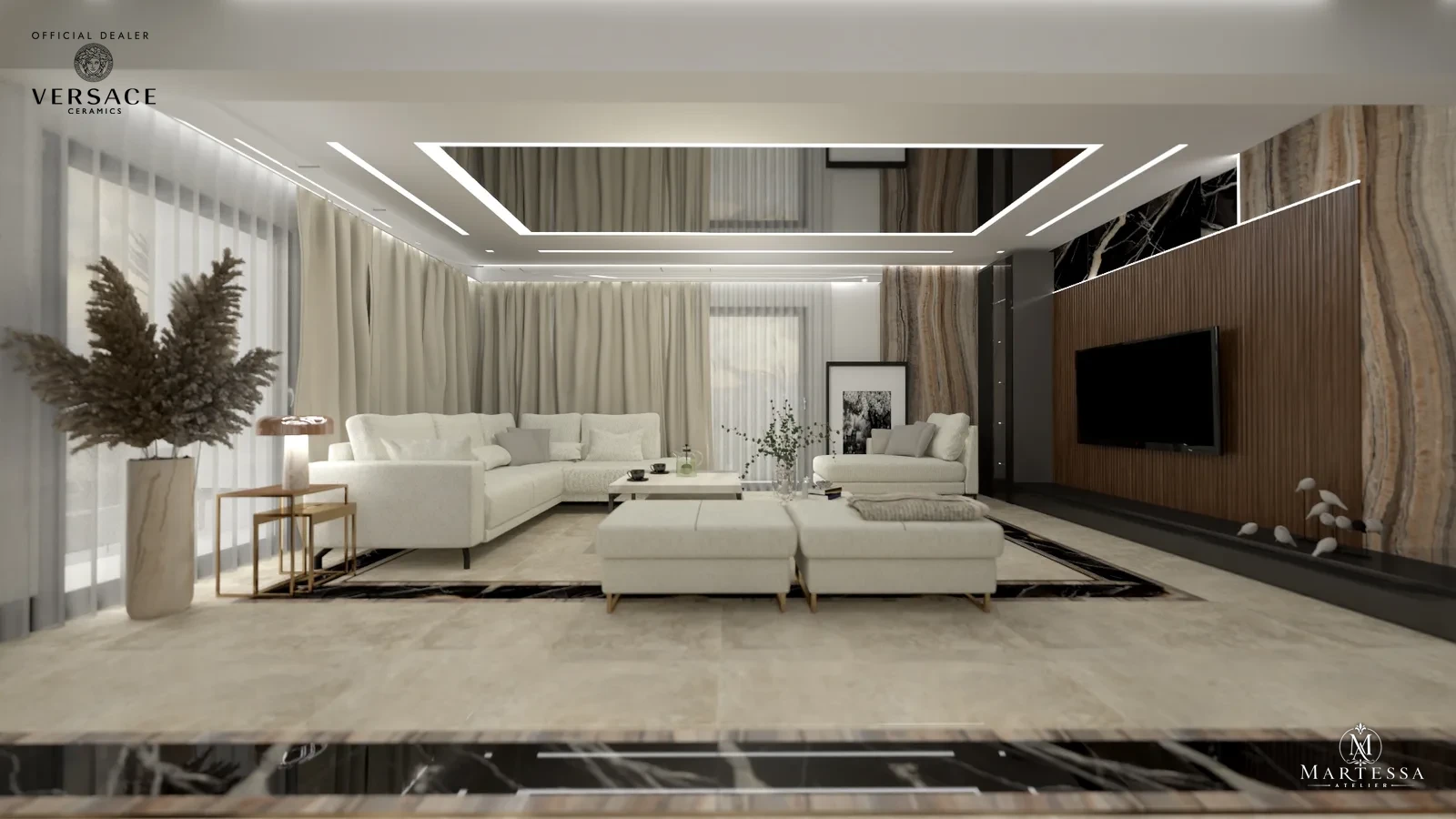 Splendor Marble — salon z marmurową posadzką