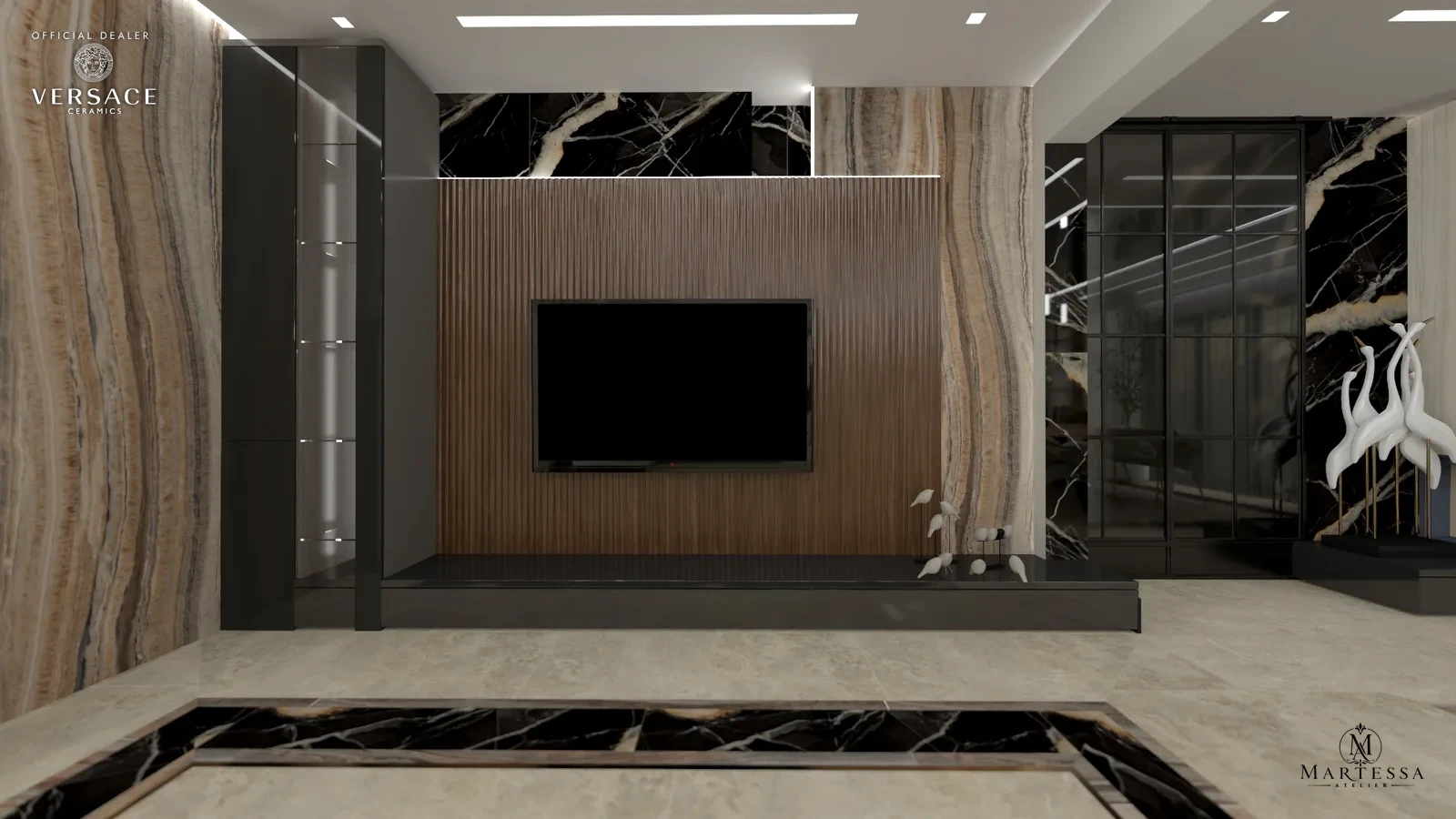 Splendor Marble — ściana TV z marmuru i onyksu
